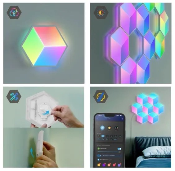 SET 10x corp de iluminat LED Govee Glide Hexa Pro LED Smart RGBIC Wi-Fi