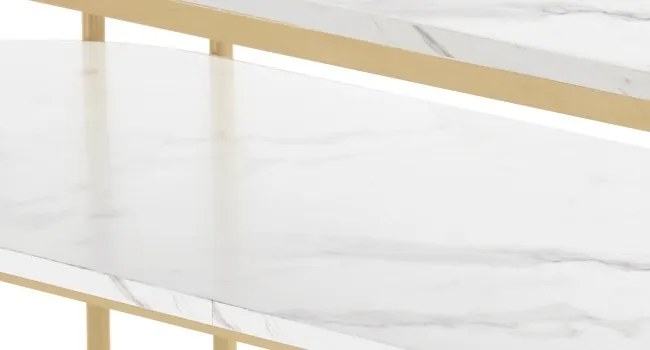 MANIAU207 - Masuta manichiura, 114 cm, masa cosmetica ovala pentru salon - Alb - Auriu