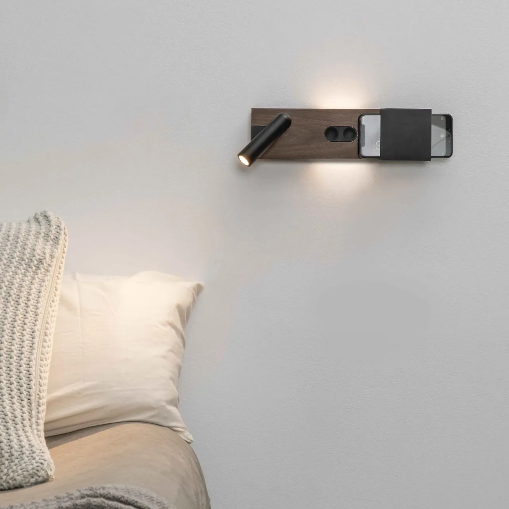 Aplica ambientala cu reader LED design ultra-modern MAGOS negru/nuc 20332