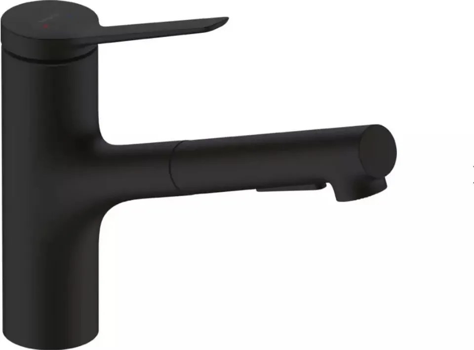 Baterie bucatarie cu dus extractibil negru mat Hansgrohe Zesis M33 150 sBox cu 2 jeturi