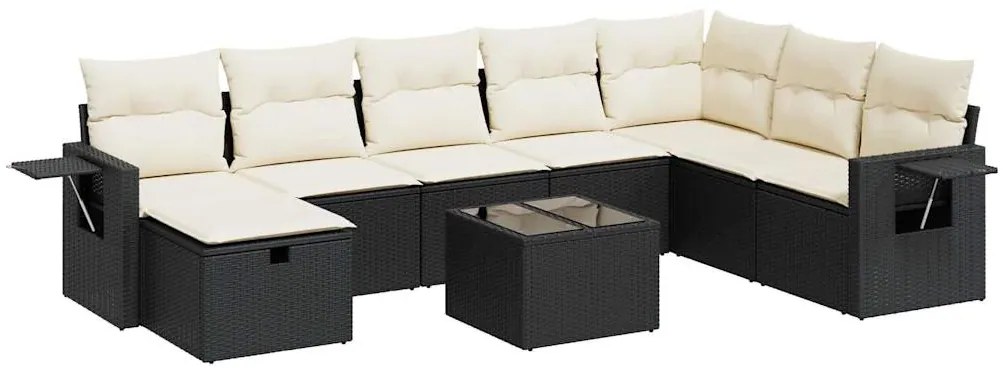 3325542 vidaXL Set mobilier de grădină cu perne, 9 piese, negru, poliratan