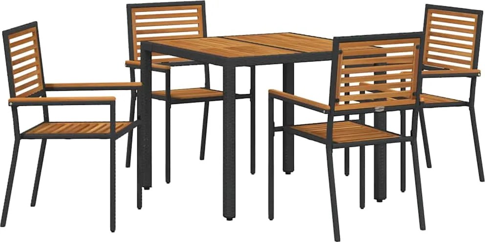 vidaXL Set de masă pentru grădină 5 pcs Negru și Maro poliratan