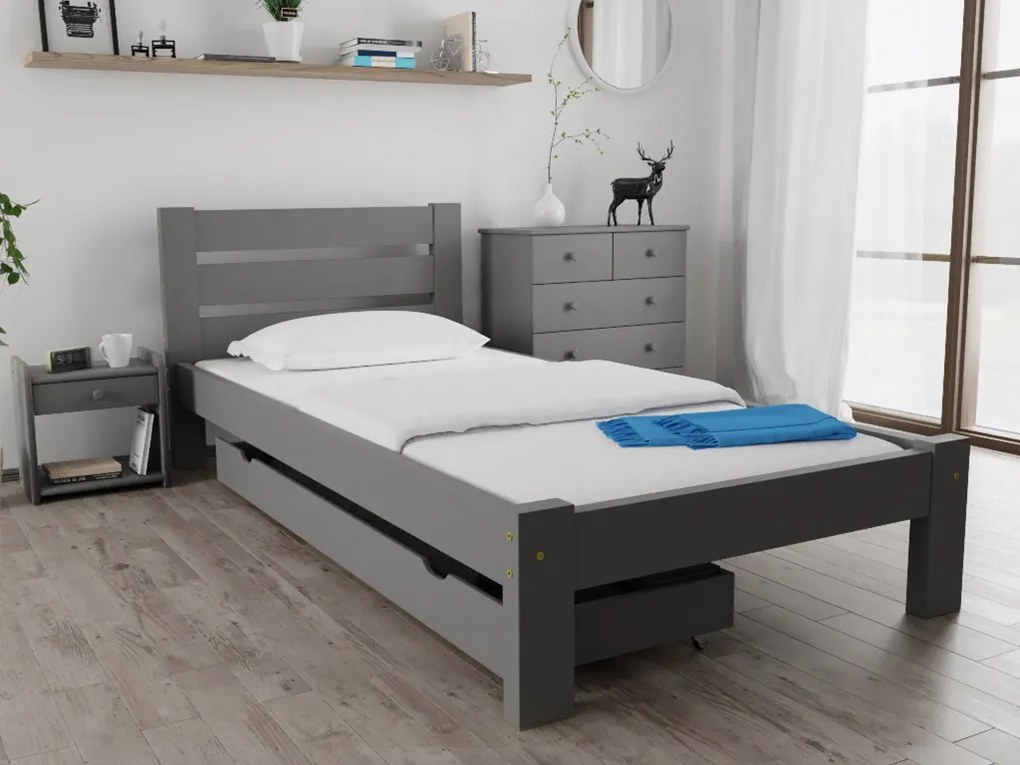 Pat Amelia 90 x 200 cm, gri Saltele: Cu saltele Somnia 17 cm, Somiera pat: Cu lamele curbate