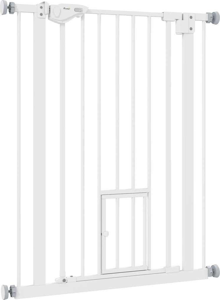 PawHut Poartă Reglabilă pentru Câini cu Ușă Mică și Montaj prin Presiune, 74-80x91.4 cm, Alb | Aosom Romania