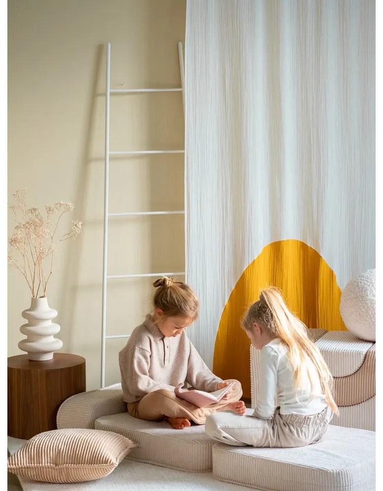 Fotoliu de copii crem cu tapițerie din catifea reiată Flip – Wigiwama