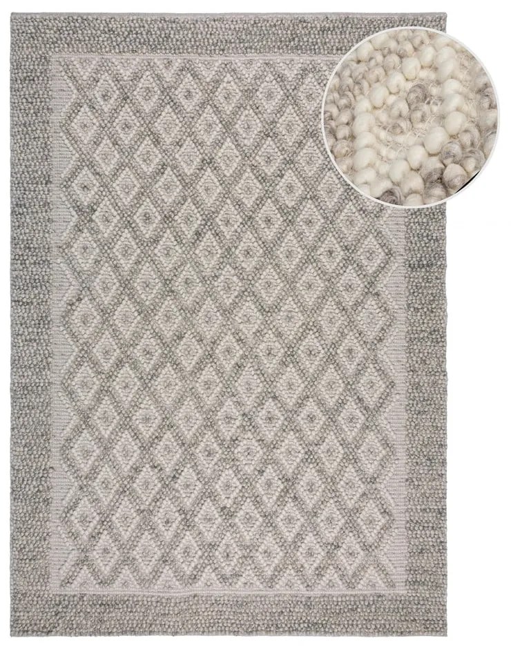 Covor gri țesut manual din amestesc de lână 80x150 cm Minerals Diamond – Flair Rugs