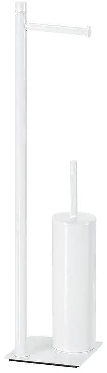 Gedy - Perie WC de podea TRILLY cu suport pentru hârtie igienică, alb mat