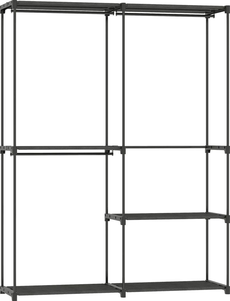 HOMCOM Dulap de Haine cu 2 Bare și 4 Rafturi, din Material Non-Țesut, Plastic și Oțel, 142x43x185 cm, Negru | Aosom Romania