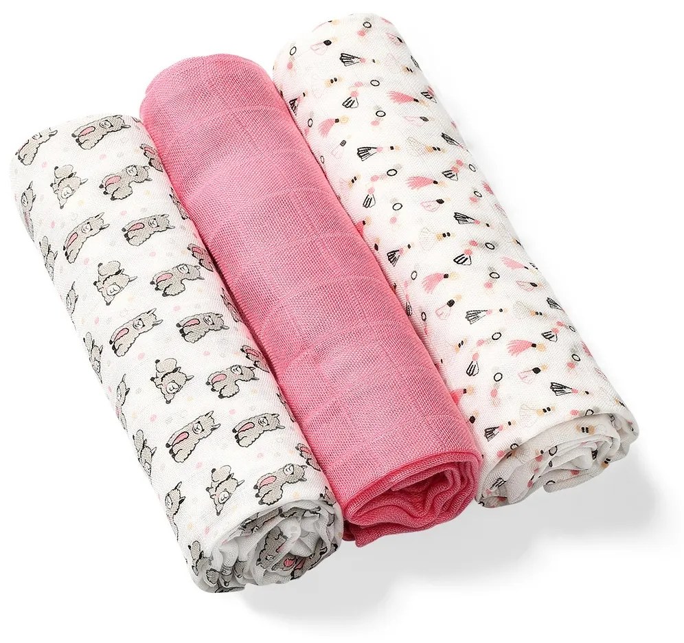 BabyOno - Scutece copii, bambus, 3 buc - roz 70x70