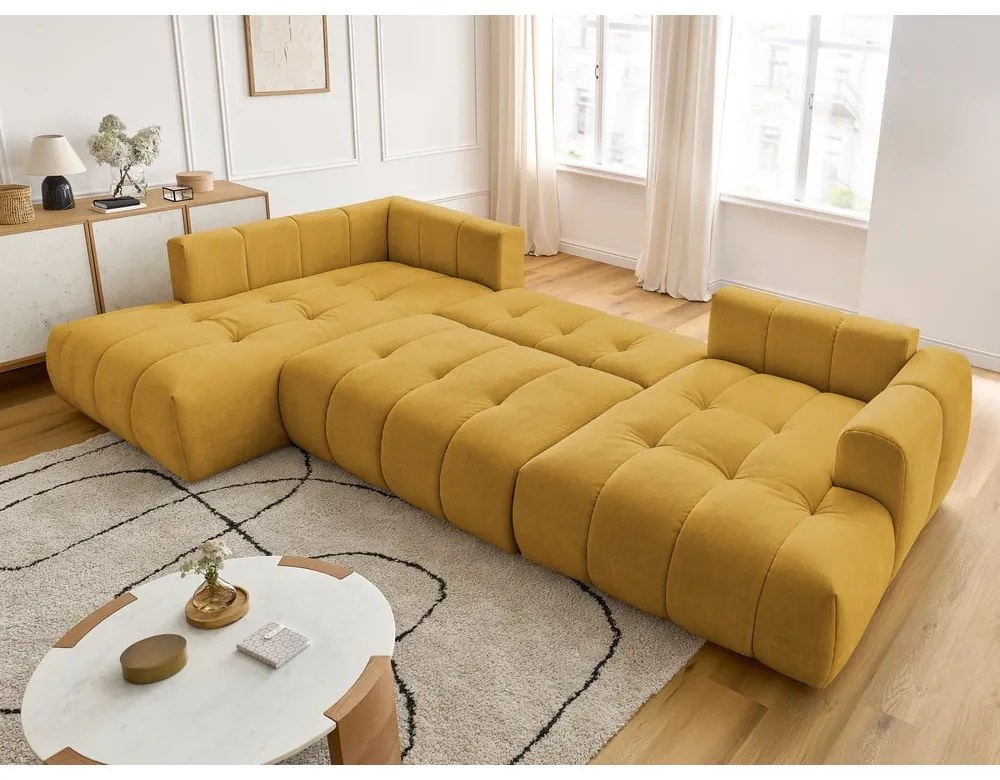 Colțar galben muștar extensibil/cu spațiu de depozitare (cu colț pe partea stângă/în formă de "U") Fuji – Bobochic Paris