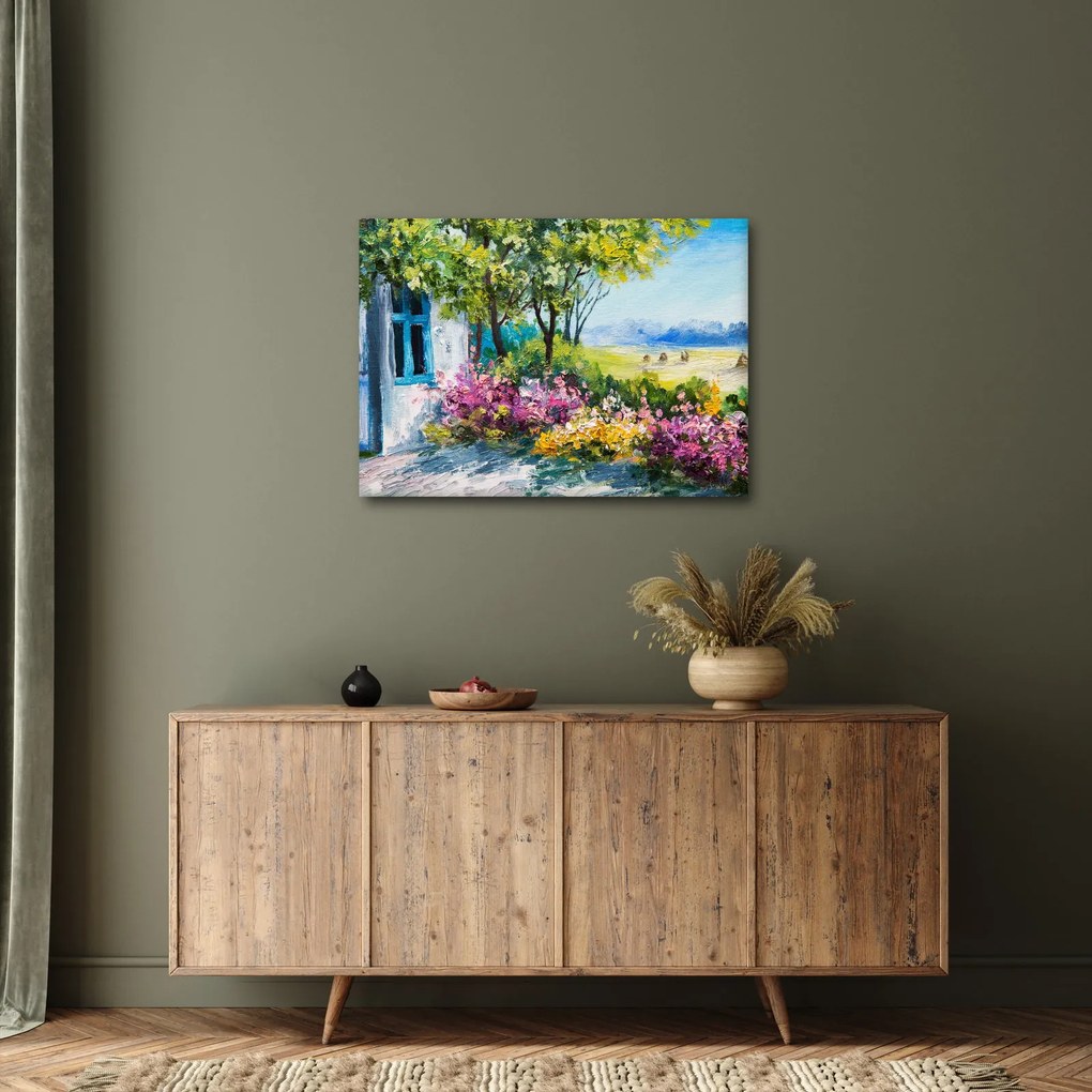 Tablou - Grădina din fața casei, pictură în ulei (70x50 cm)