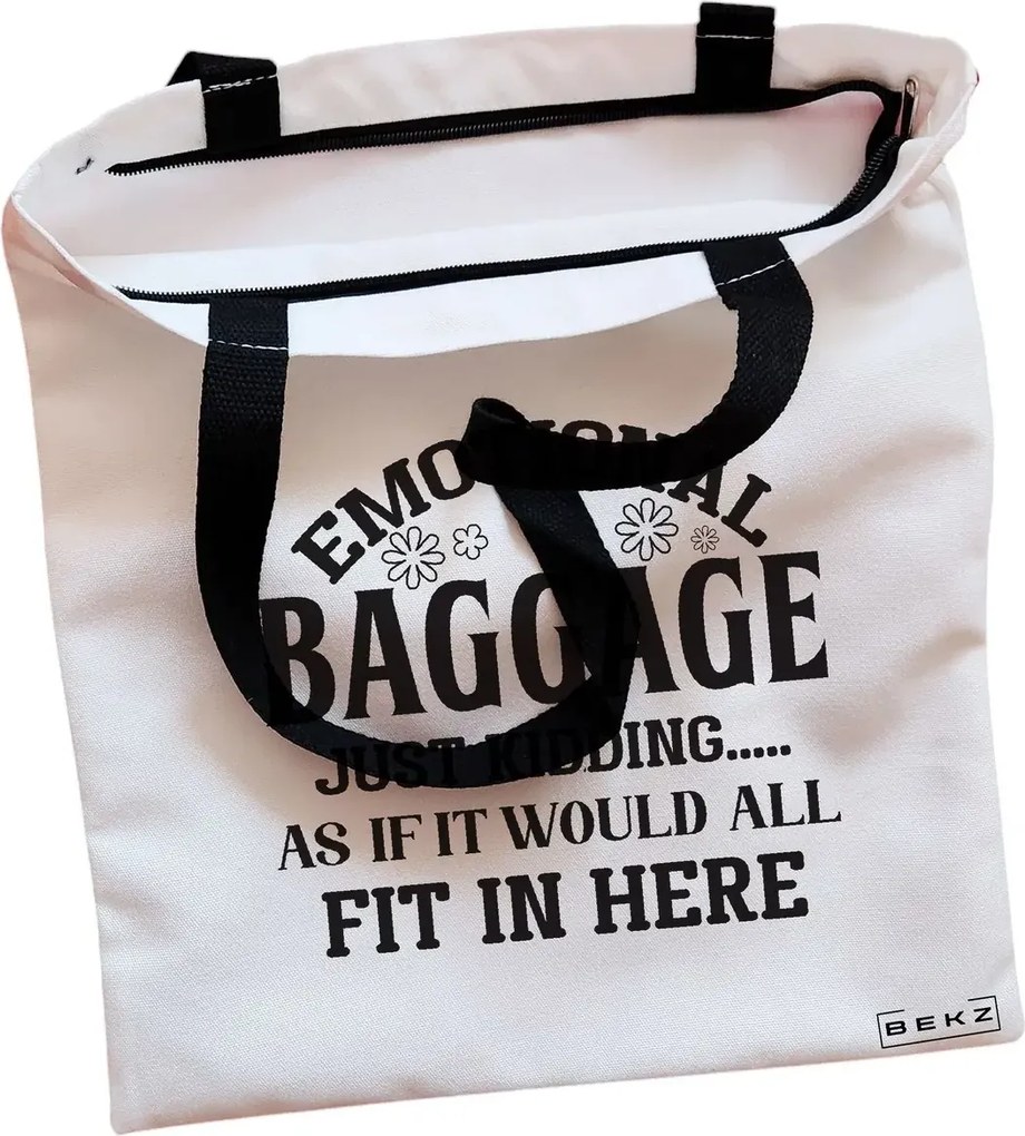 Sacosa de Panza pentru Cumparaturi, Geanta Tote, model Emotional baggage, Cu fermoar, 38x34.5 cm, Alba, BEKZ®