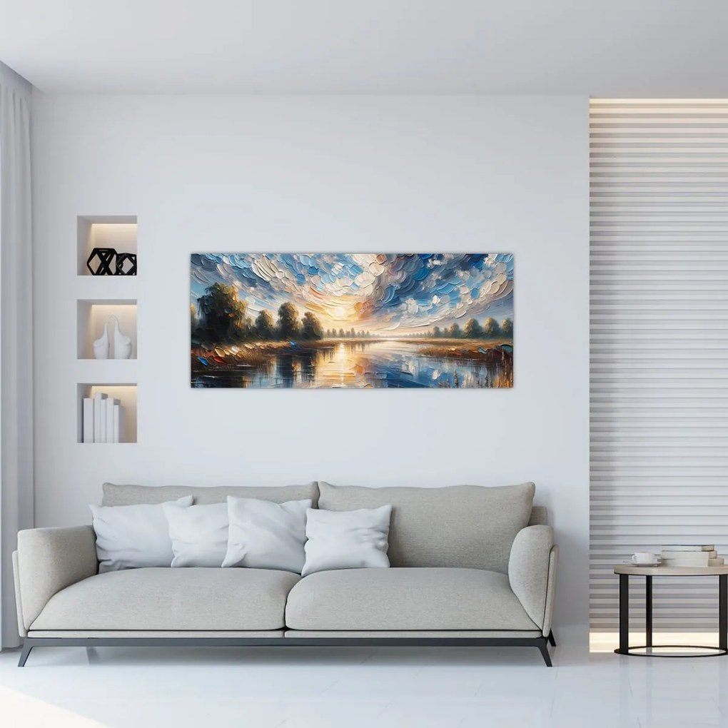 Tablou - Pictură cu soarele deasupra apei (120x50 cm)