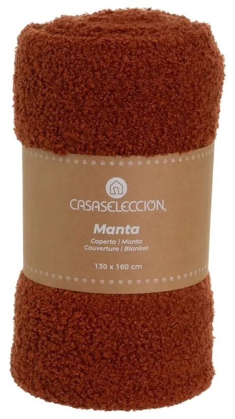 Pătură cărămizie din sherpa 130x160 cm Sherpa Bouclé – Casa Selección