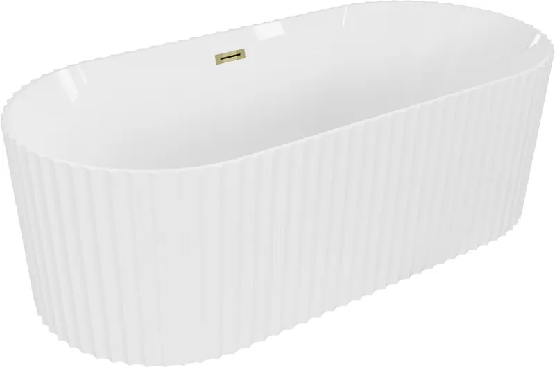 Mexen Paola cadă freestanding cu striații 150 x 75 cm, alb lucios, preaplin auriu - 52721507500-50