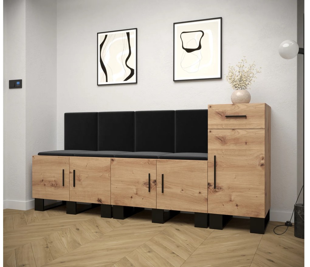 Set mobilier pentru hol Amanda 17 (Stejar artisan + Negru). 1086005