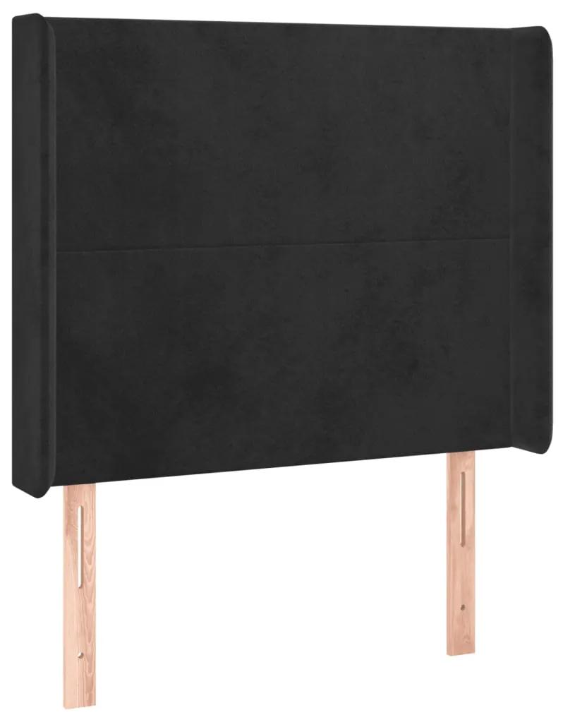 Tablie de pat cu aripioare, negru, 83x16x118 128 cm, catifea 1, Negru, 83 x 16 x 118 128 cm