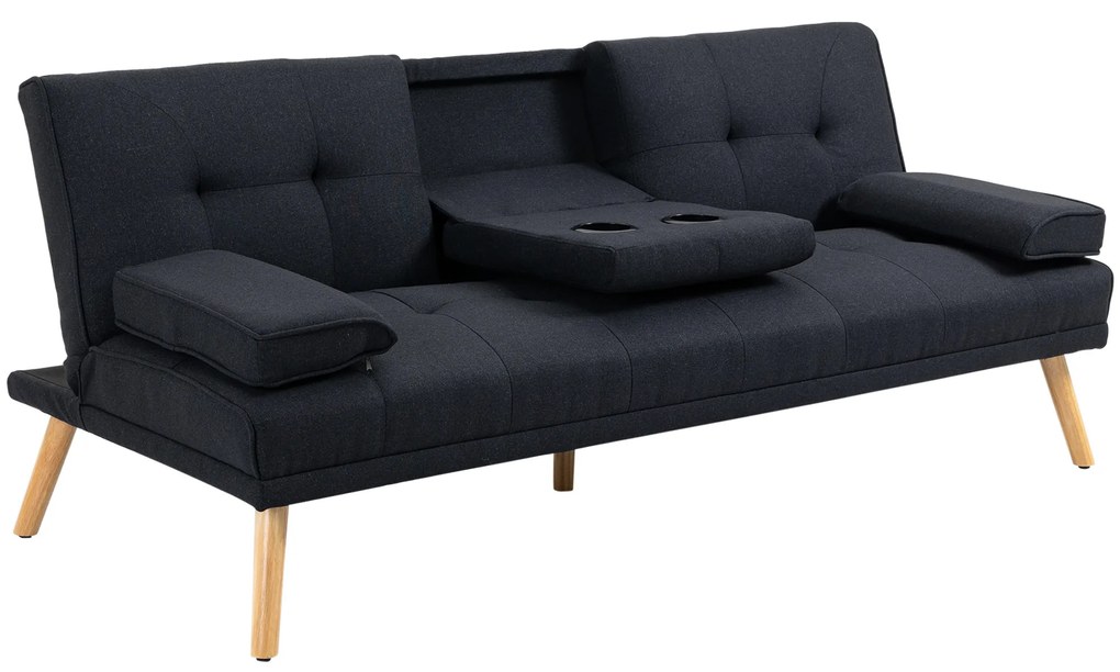 HOMCOM Canapea Extensibilă cu 3 Locuri, 2 Brațe Detașabile și Suport pentru Pahare, 181x77x78 cm, Gri | Aosom Romania