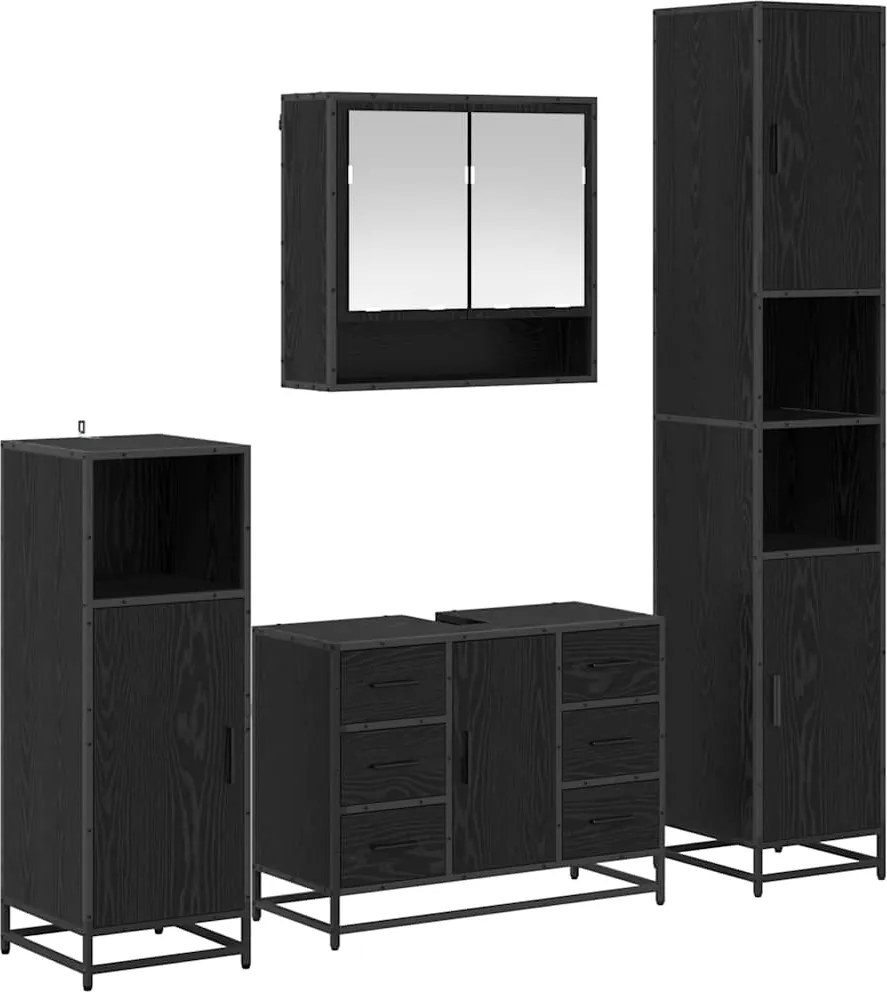 vidaXL Set de mobilier pentru baie 4 pcs Stejar Negru Lemn compozit