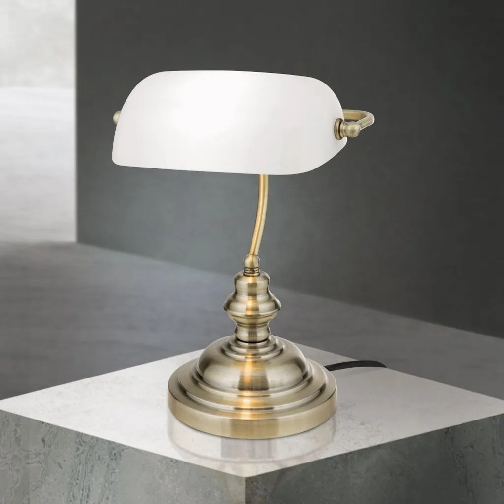 Veioza birou / Lampa de masa clasica Bankers LA 4-587/1 Patina/opal OR