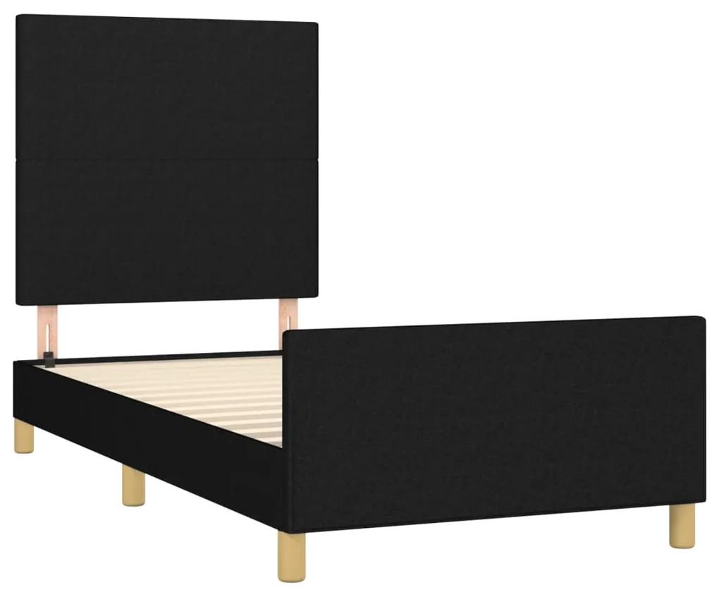 Cadru de pat cu tablie, negru, 90x200 cm, textil Negru, 90 x 200 cm, Design simplu
