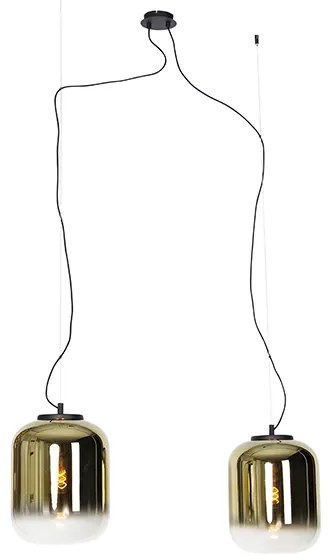Lampă pendant de design neagră cu sticlă aurie cu 2 lumini - Bliss
