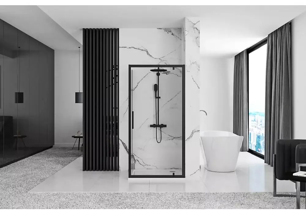 Cabina de dus de colt Rapid Swing Negru 100x90cm, Rea