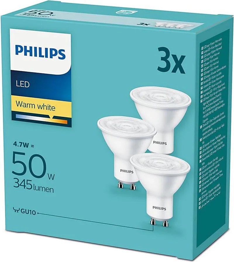 SET 3x Bec LED Philips GU10/4,7W/230V 2700K