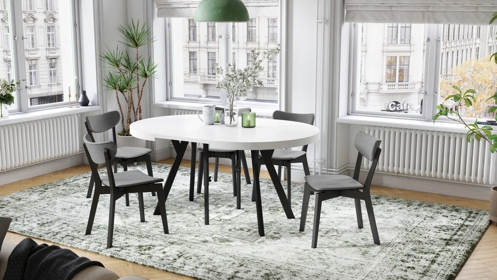 Mazzoni VITO Alb Mat/picioare negre - MASĂ MARE ROTUNDĂ Ø110 EXTENSIBILĂ PÂNĂ LA 310 cm CU PICIOARE "Y" LOFT/INDUSTRIALĂ