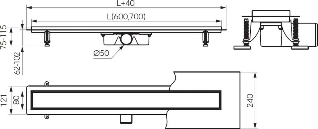 Rigola dus liniara 60 cm, reversibila, Kleome FDesign