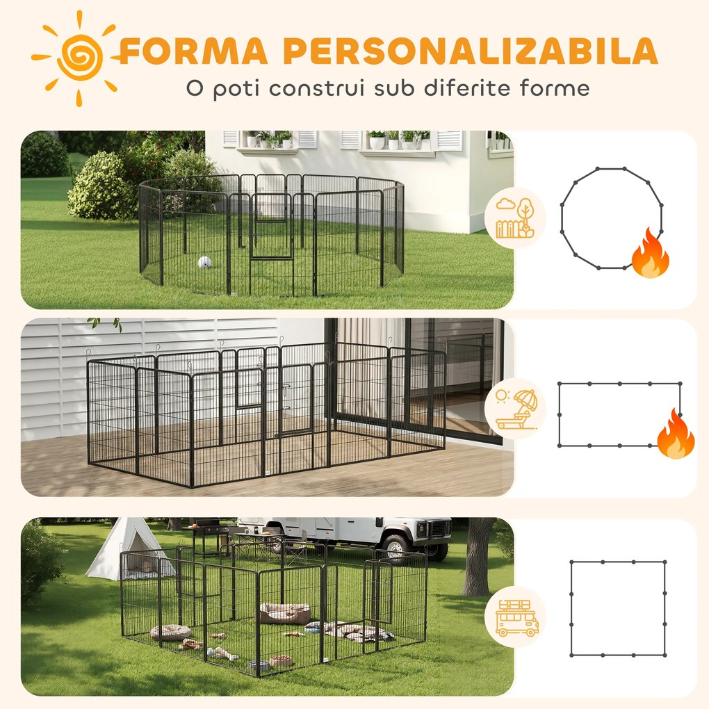 PawHut Gard pentru Câini, Incintă Modulară pentru Câini din 8 Secții pentru Interior și Exterior, 80x100 cm, Negru | Aosom Romania
