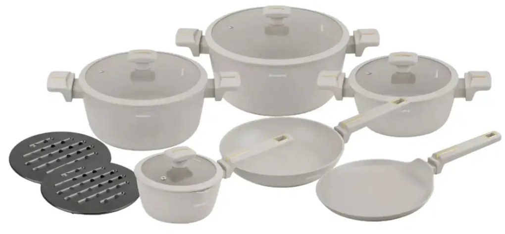 Set oale marmorate cu tigaie clatite 12 peise Klausberg KB-7967, crem