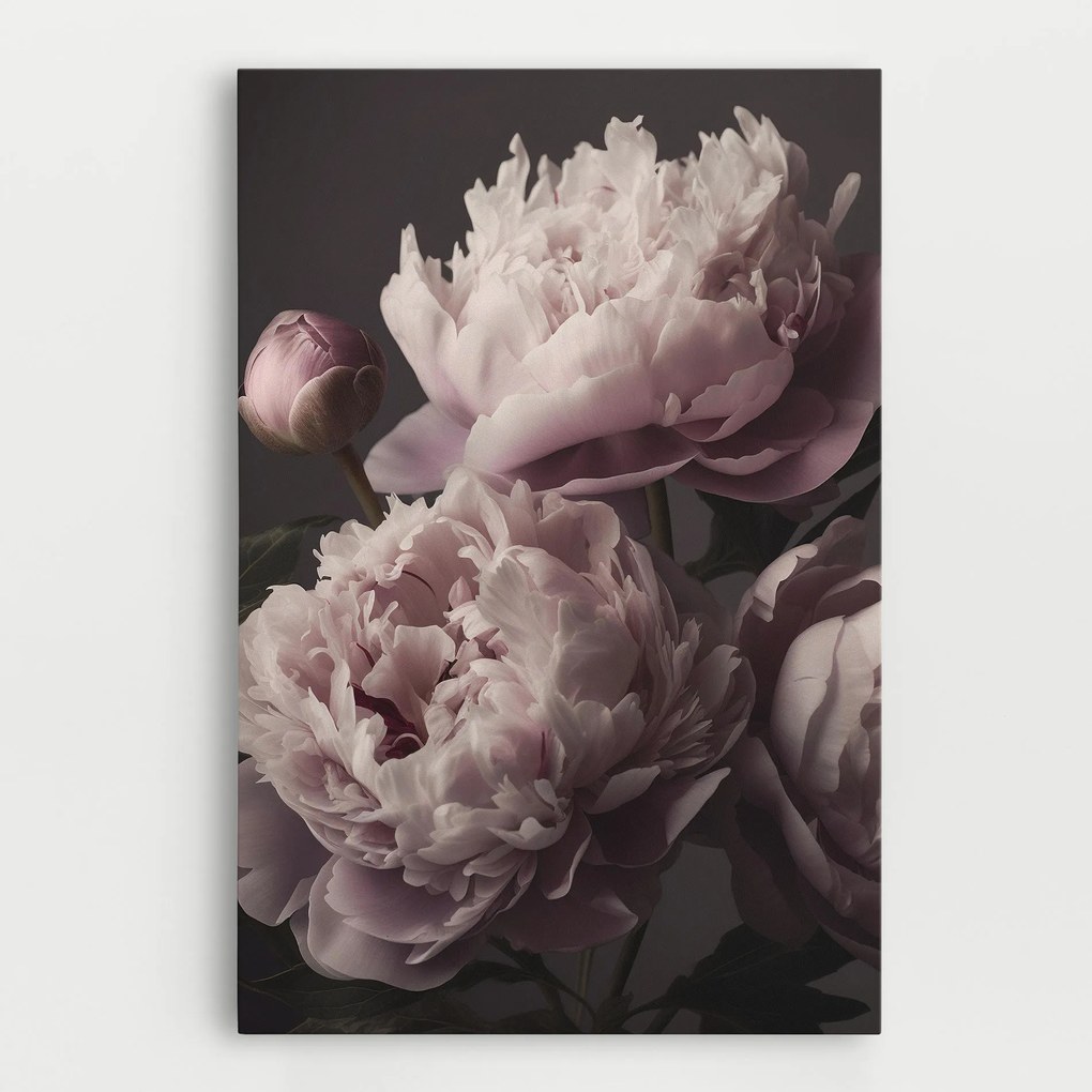 Tablou Canvas, 40x60cm, Dormitor si Living, Flori, Bujori, Grey Pastel Pink Peony