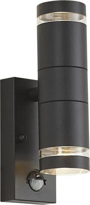 Lampă modernă de perete pentru exterior neagră cu 2 lumini IP44 cu senzor de mișcare - Dubbla