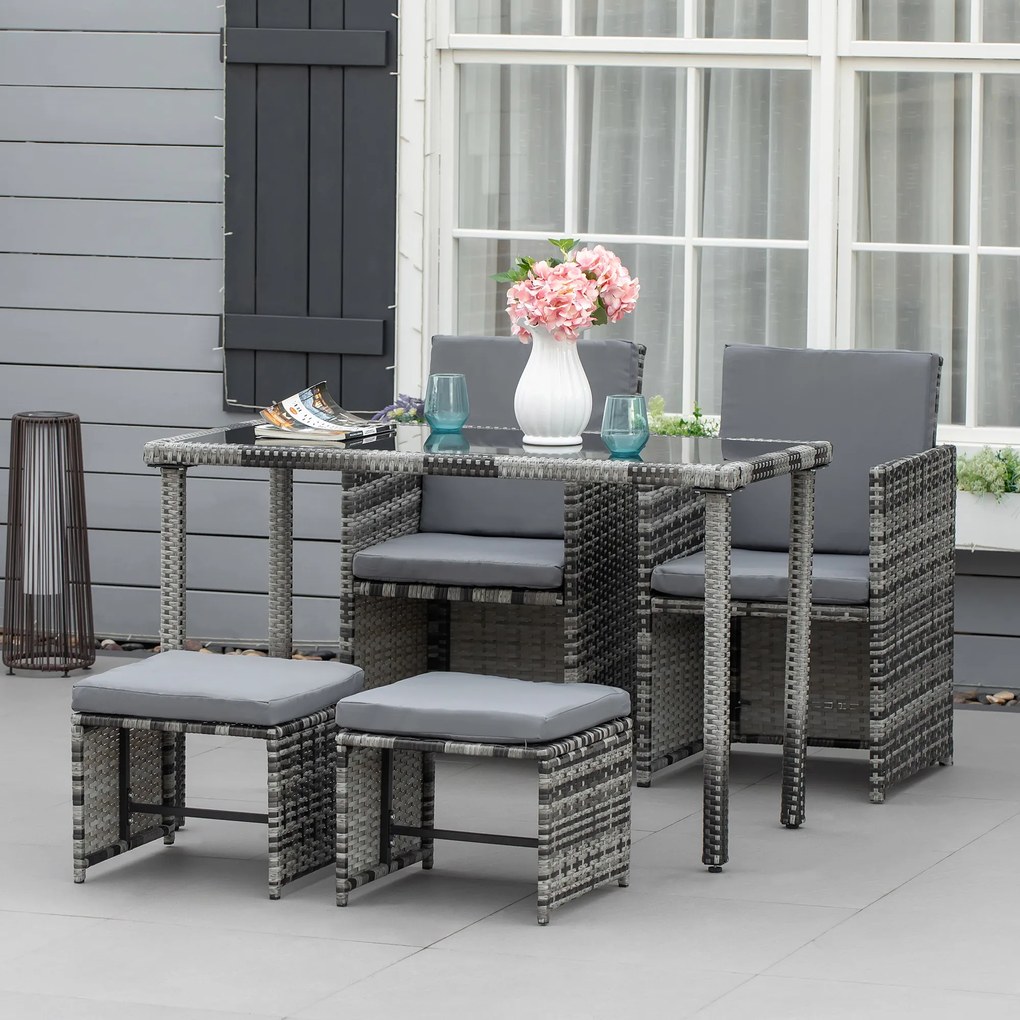 Outsunny Polyrattan Sitzgruppe pentru 4 persoane Essgruppe Gartenset Garnitur cu Pernă, Gri | Aosom Romania