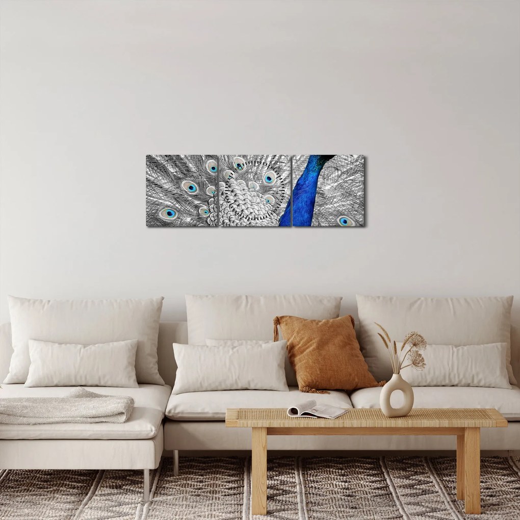 Tablou - păun albastru (cu ceas) (90x30 cm)
