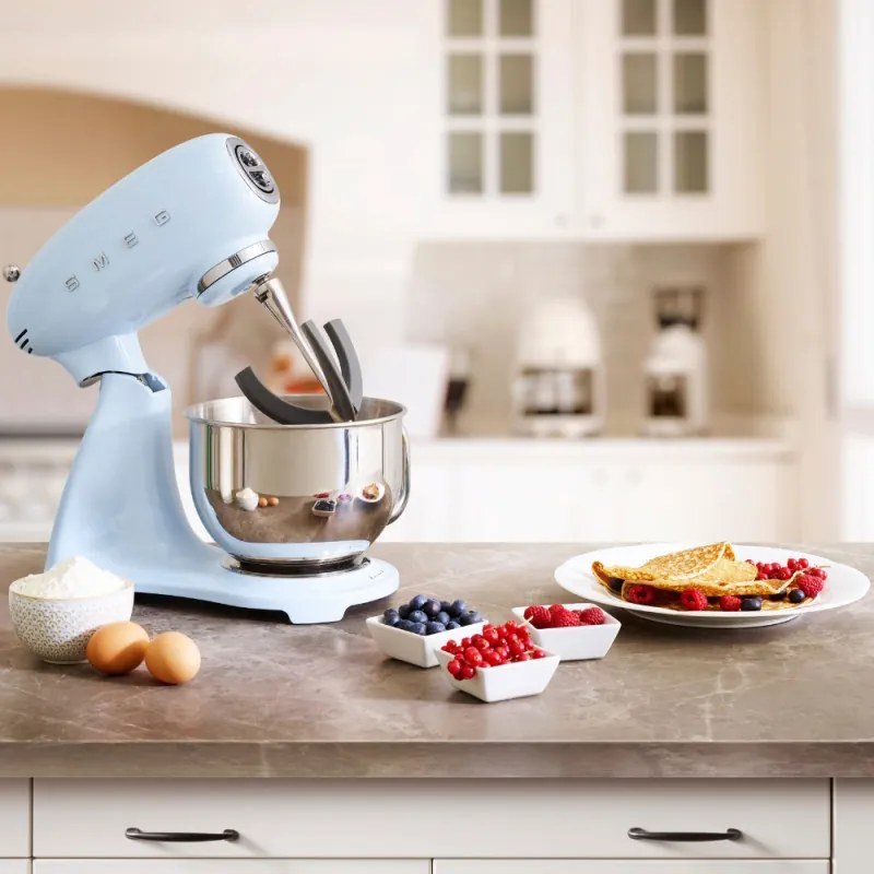 Mixer planetar SMEG SMF03PBEU, 800 W, 4,8 l, 10 viteze, Functie de pornire treptata, Albastru pastel
