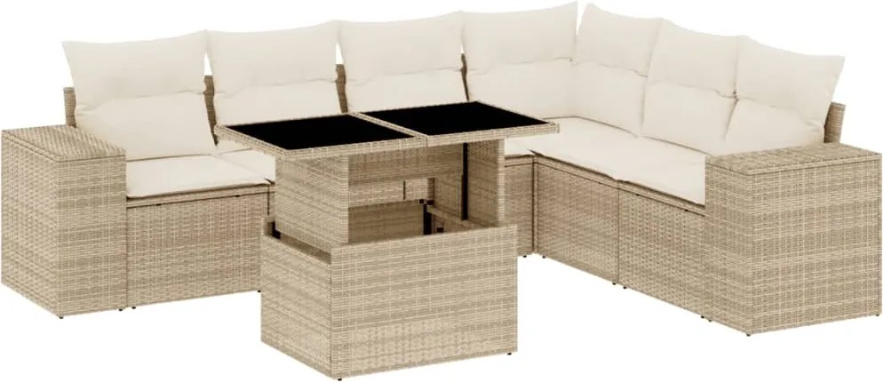 vidaXL Set canapele de grădină, 7 piese, cu perne, bej, poliratan