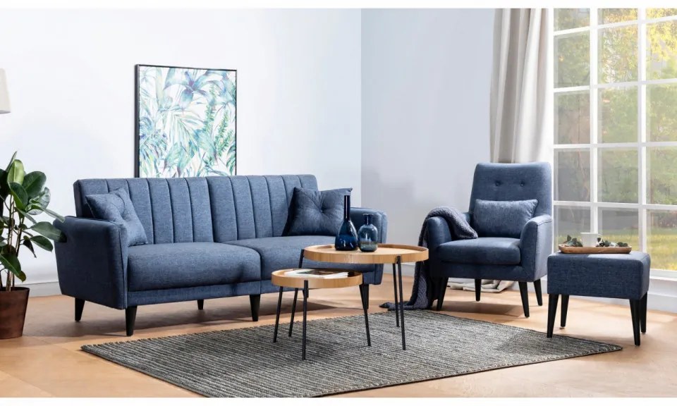 Set Canapea Extensibilă si Fotoliu Aqua - S, Albastru