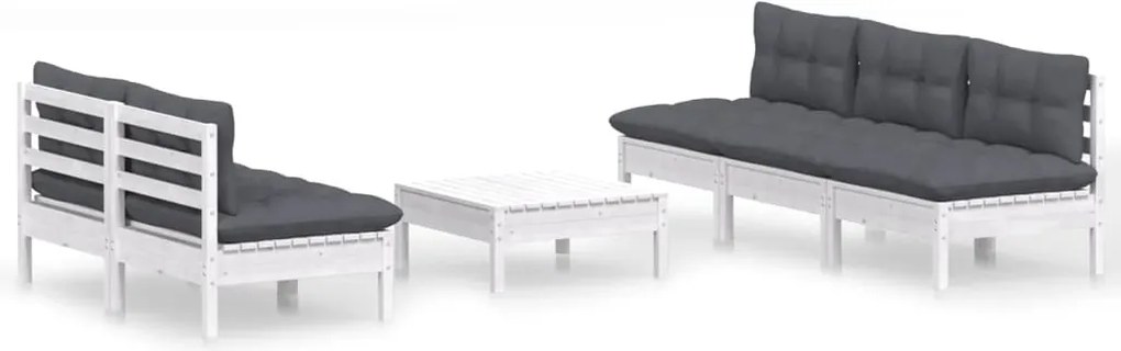 vidaXL Set mobilier grădină cu perne antracit, 6 piese, lemn masiv pin