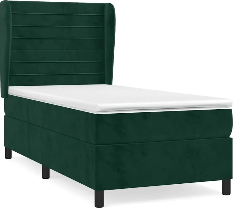 vidaXL Pat box spring cu saltea, verde închis, 90x200 cm, catifea