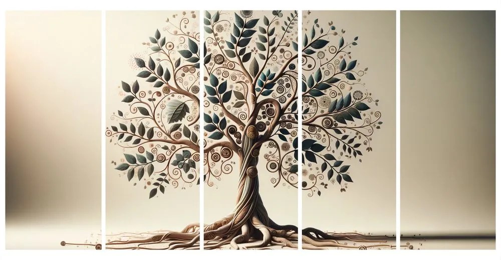 Tablou 5-piese arborele vieții decorativ cu ornamente