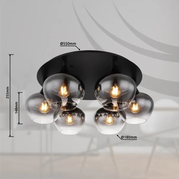 Globo 15548-6D - Lustră aplicată MAXY 6xE27/40W/230V Ø 65 cm neagră