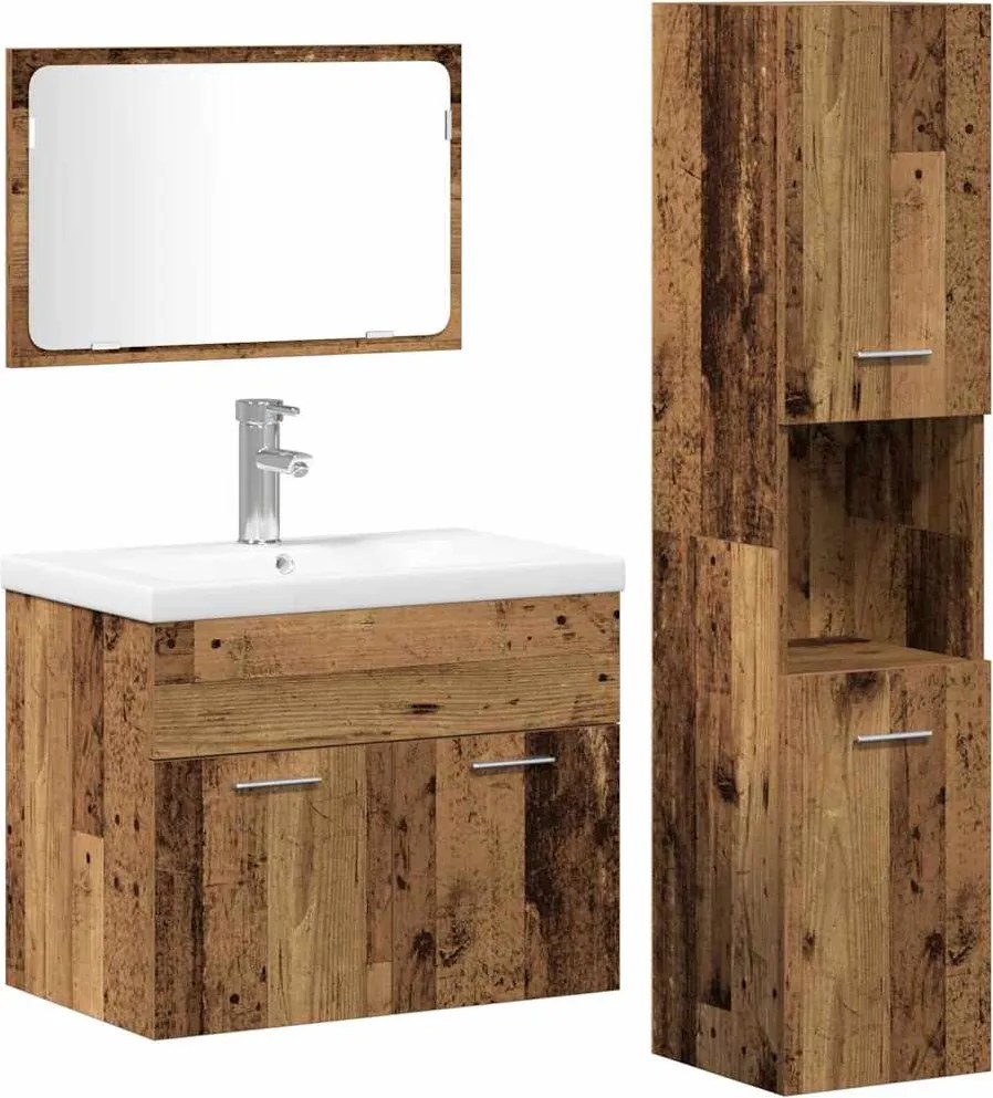 vidaXL Set de mobilier pentru baie cu raft 4 pcs Maro Lemn compozit