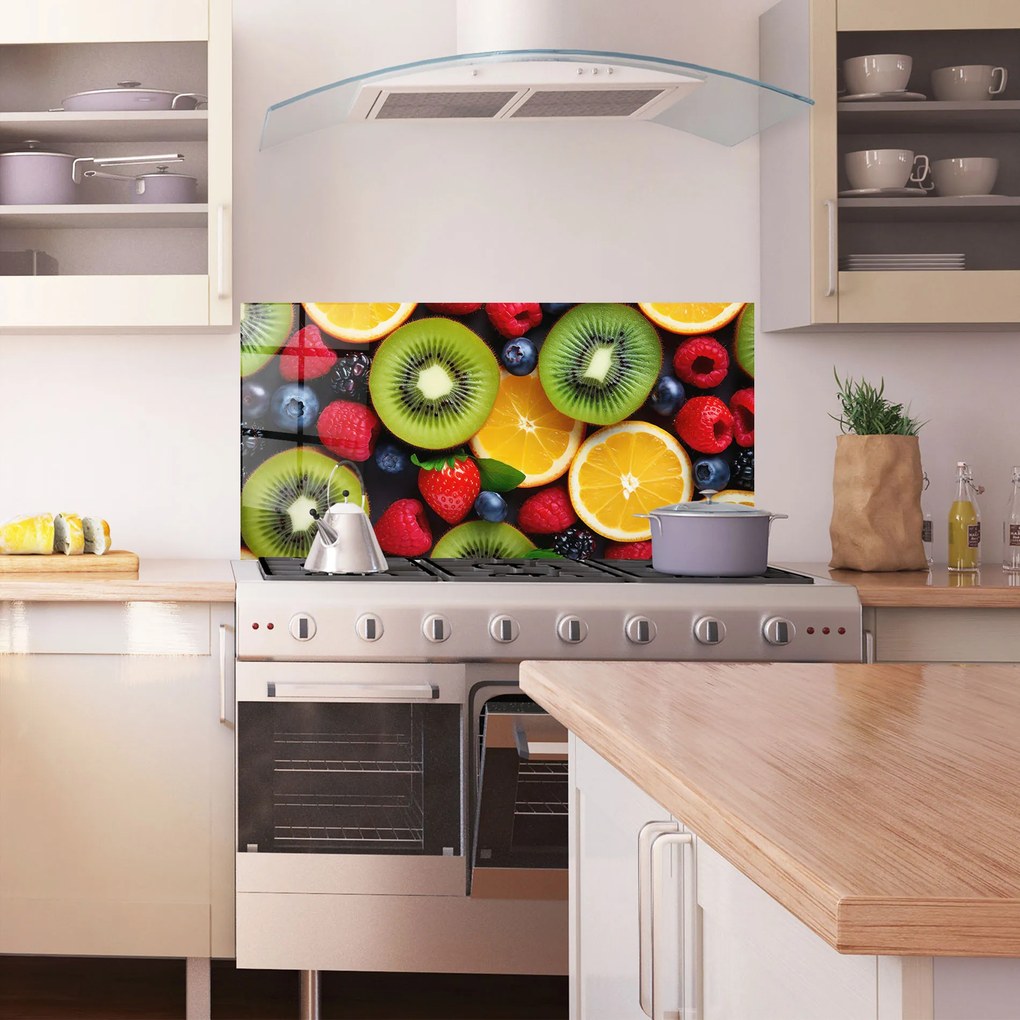 Panou Sticla Bucatarie, 60x120cm, Protectie aragaz, Antistropi, Termorezistent, Alimente, Fructe, Kiwi Fruit Mix