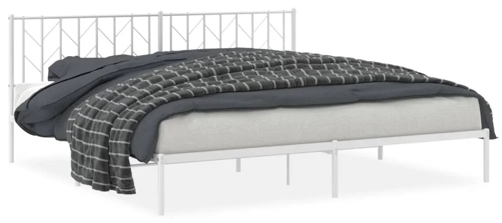 374493 vidaXL Cadru de pat metalic cu tăblie, alb, 200x200 cm
