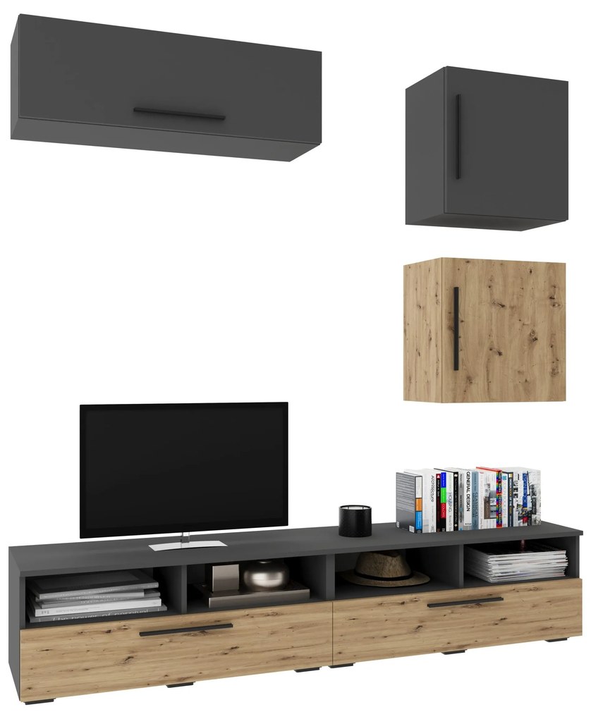 Living Kos V15, Antracit/Stejar Artisan, L 190 cm