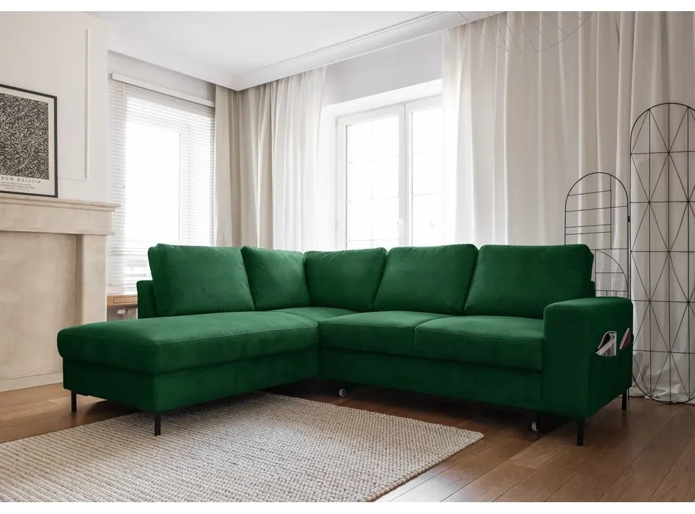 Colțar verde închis extensibil cu tapițerie din catifea reiată (cu colț pe partea stângă ) Lofty Lilly – Miuform