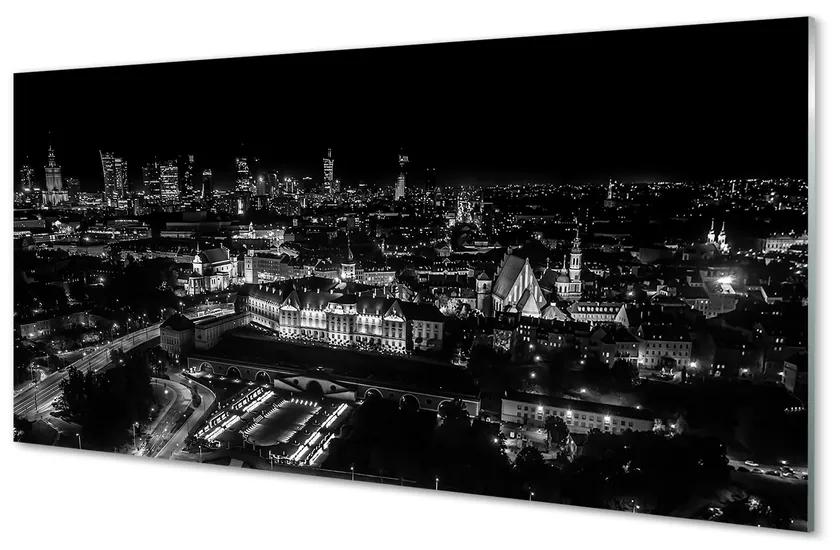Tablouri pe sticlă panorama de noapte de zgârie-nori Varșovia