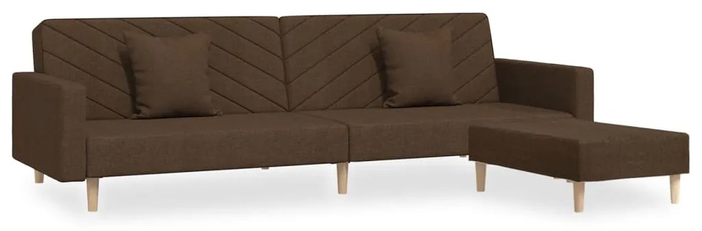 3081823 vidaXL Canapea extensibilă 2 locuri, 2 perne și taburet, maro, textil